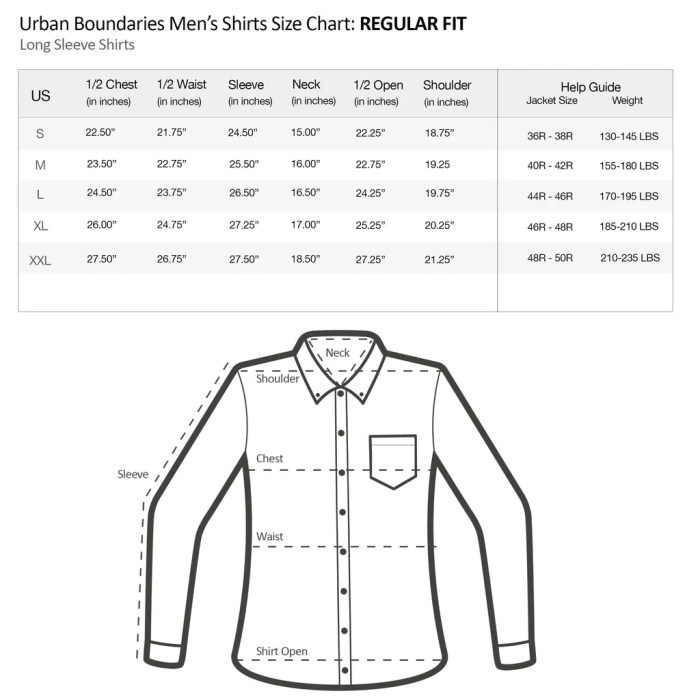 Men's dress shirts standard size chart